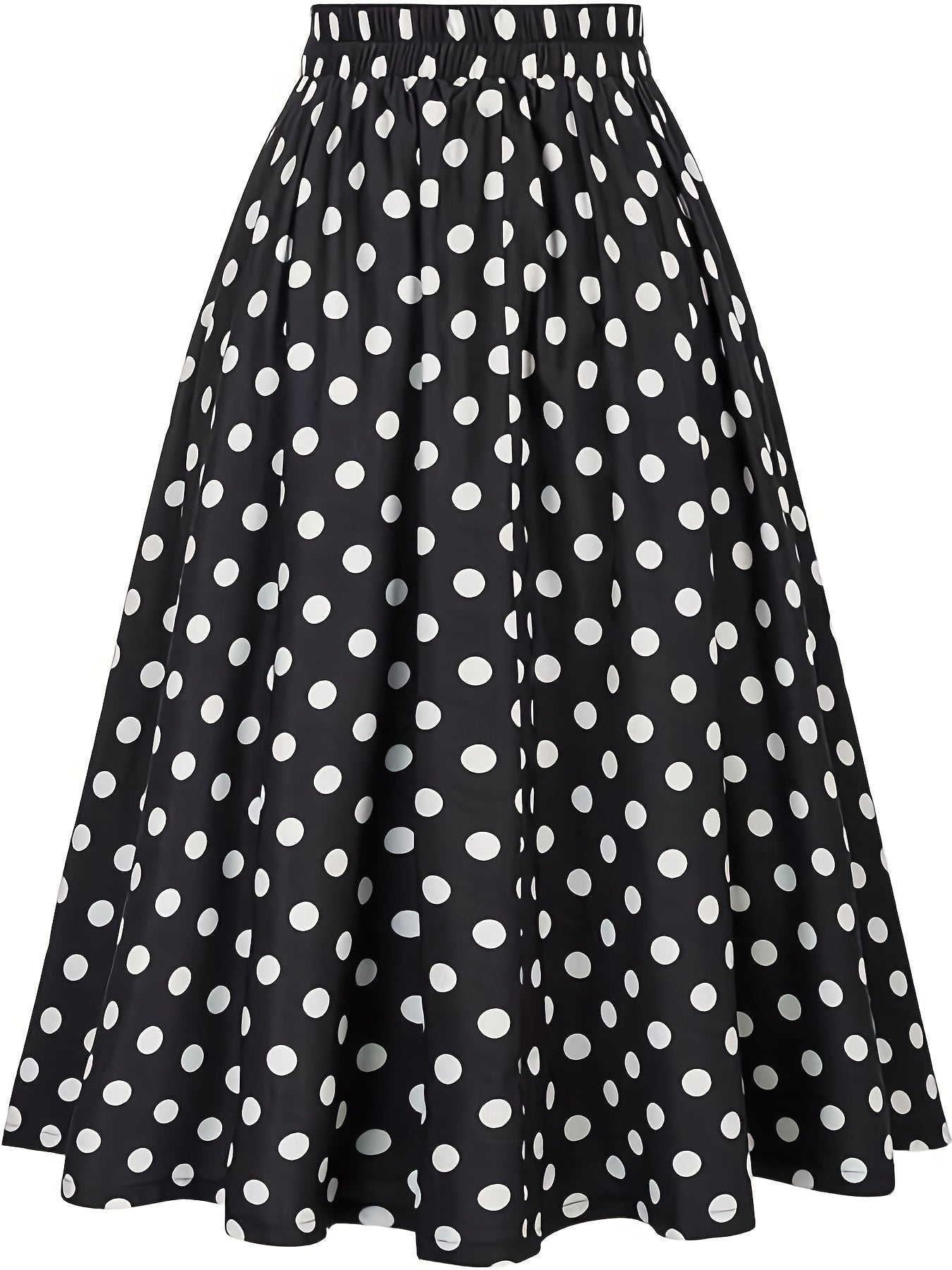 Gestippelde Rok Met Hoge Taille En Uitlopende Zoom, Elegante Knoop Ruches Zoom Midi Rok, Dameskleding