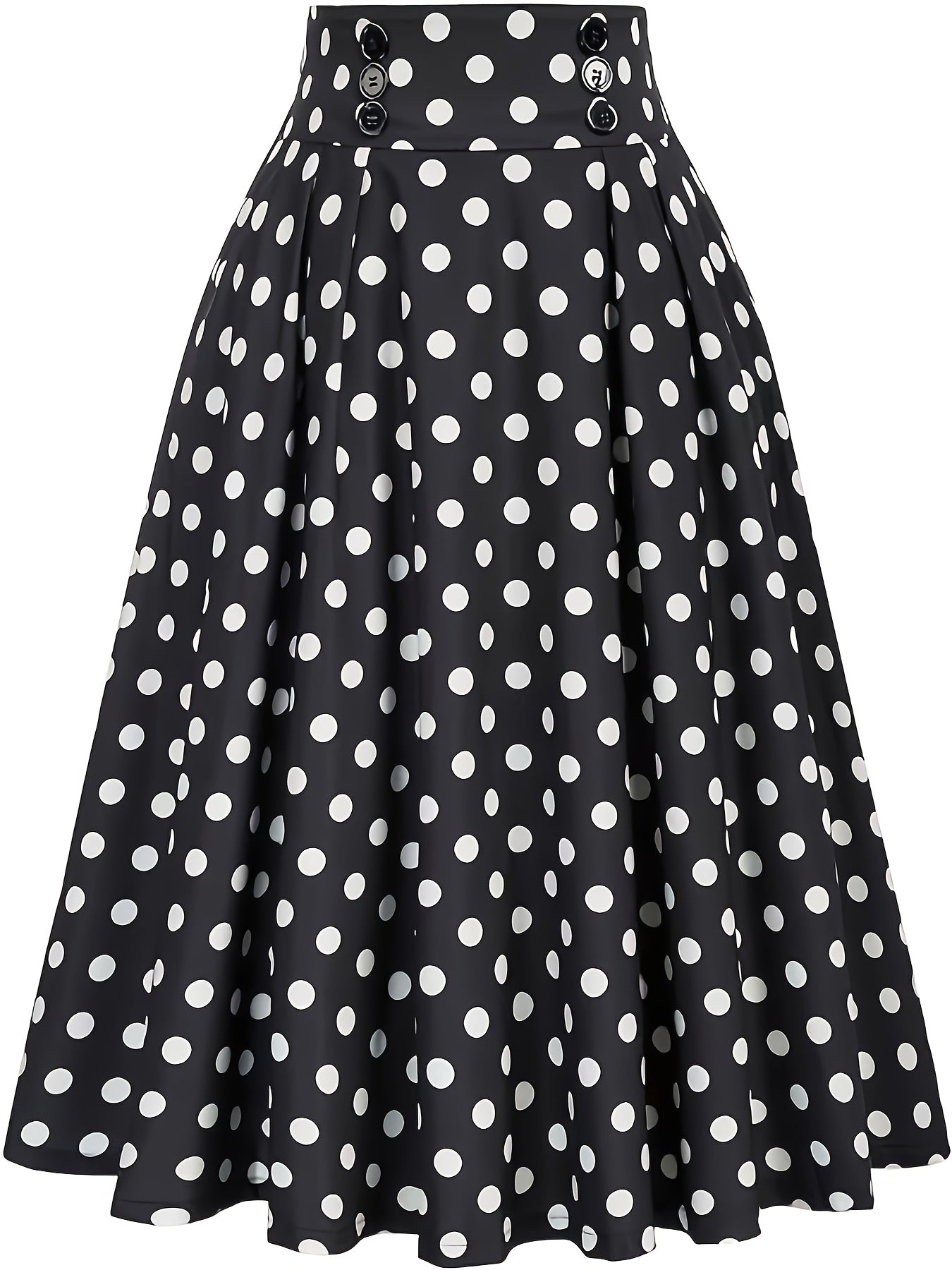 Gestippelde Rok Met Hoge Taille En Uitlopende Zoom, Elegante Knoop Ruches Zoom Midi Rok, Dameskleding