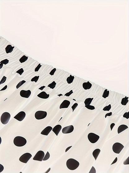 Gestippelde Rok Met Hoge Taille En Uitlopende Zoom, Elegante Knoop Ruches Zoom Midi Rok, Dameskleding