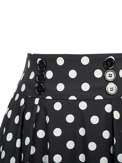 Gestippelde Rok Met Hoge Taille En Uitlopende Zoom, Elegante Knoop Ruches Zoom Midi Rok, Dameskleding