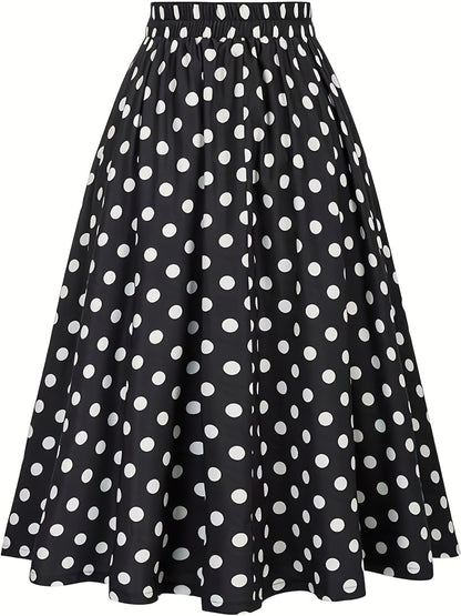 Gestippelde Rok Met Hoge Taille En Uitlopende Zoom, Elegante Knoop Ruches Zoom Midi Rok, Dameskleding