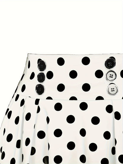 Gestippelde Rok Met Hoge Taille En Uitlopende Zoom, Elegante Knoop Ruches Zoom Midi Rok, Dameskleding