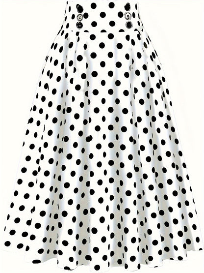 Gestippelde Rok Met Hoge Taille En Uitlopende Zoom, Elegante Knoop Ruches Zoom Midi Rok, Dameskleding