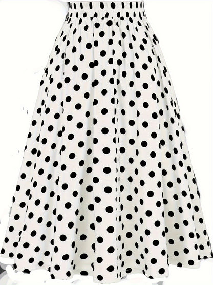 Gestippelde Rok Met Hoge Taille En Uitlopende Zoom, Elegante Knoop Ruches Zoom Midi Rok, Dameskleding
