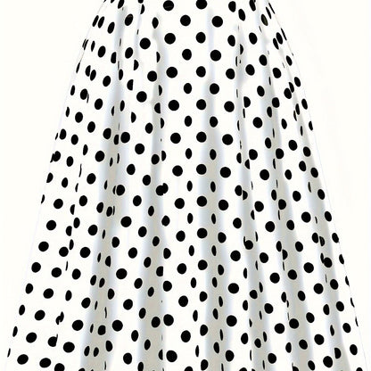 Gestippelde Rok Met Hoge Taille En Uitlopende Zoom, Elegante Knoop Ruches Zoom Midi Rok, Dameskleding