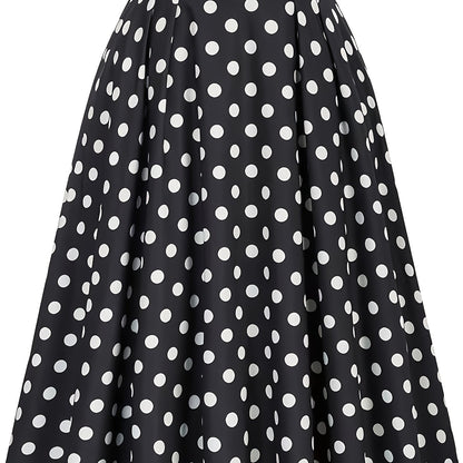 Gestippelde Rok Met Hoge Taille En Uitlopende Zoom, Elegante Knoop Ruches Zoom Midi Rok, Dameskleding